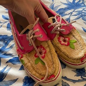 Sperry Topsiders Women’s Size 8 Straw Flower Pink